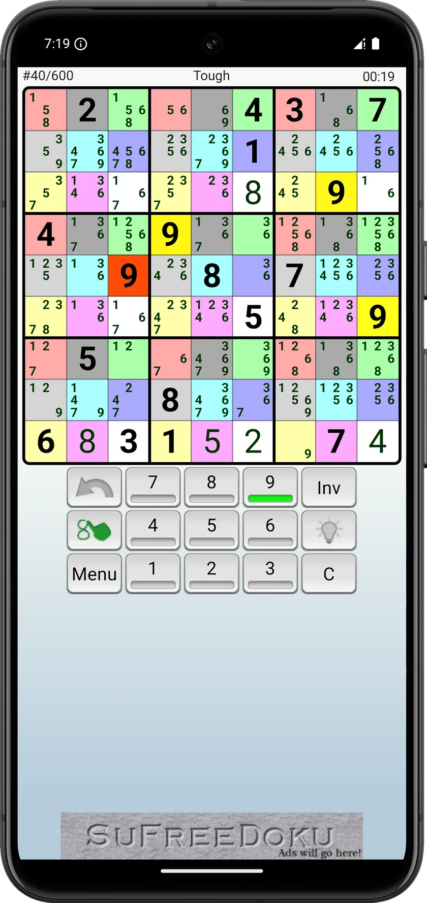 Color variant with cells grouped into colorful extra regions