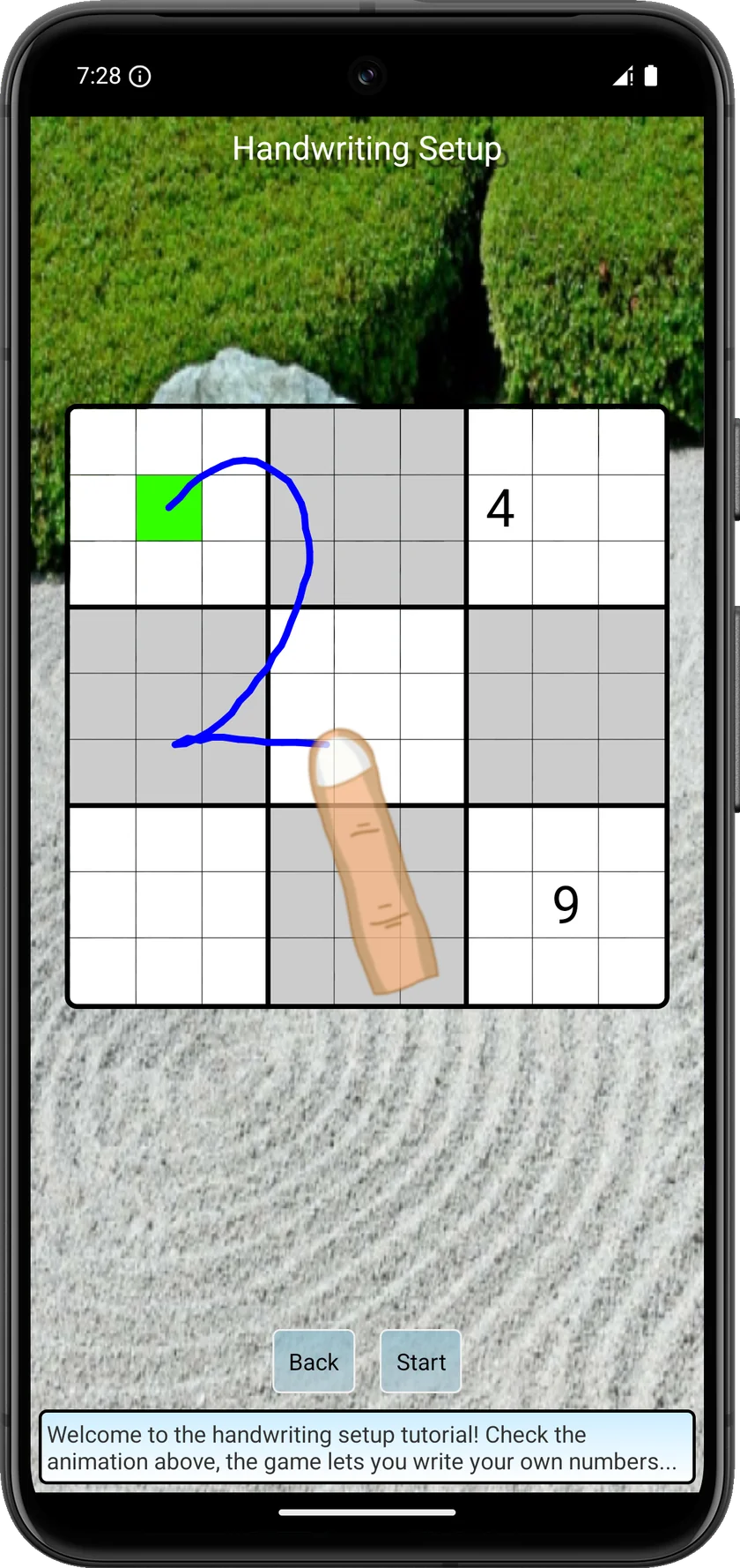Handwriting setup recognizing a number drawn on the Sudoku grid